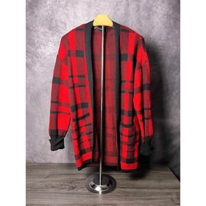 Zesica Open Front Cardigan Buffalo Plaid Oversized Women's Small with Pockets